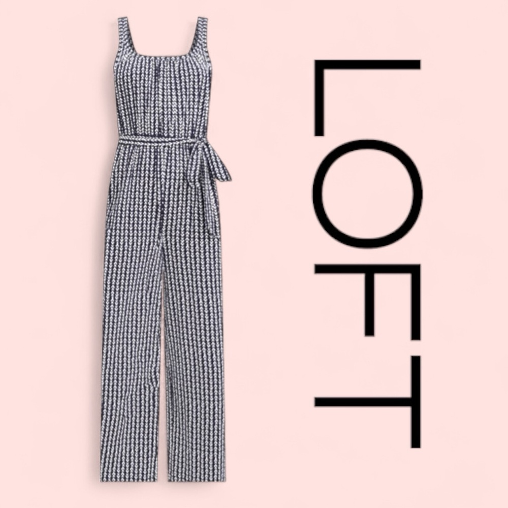 LOFT Fern Tank Jumpsuit in Deep Space Blue Monochrome Pattern in Size XL